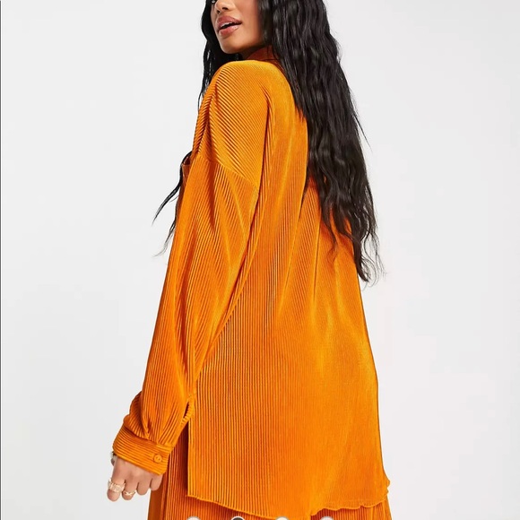 ASOS South Beach plisse oversized beach shirt co ord in high shine copper - Picture 2 of 6